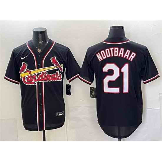 Men St  Louis Cardinals  21 Lars Nootbaar 2026 Fashion Replica Black Out Stitched Baseball Jersey