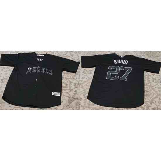 Men Los Angeles Angels  27 Mike Trout KIIIIID Black Stitched Baseball Jersey