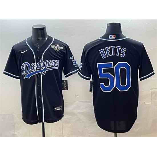 Men Los Angeles Dodgers 50 Mookie Betts Black Fashion 2025 World Series Cool Base Stitched Baseball Jersey