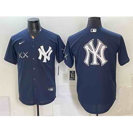Men New York Yankees x KAWS Team Big Logo Navy Stadium Stitched Baseball Jersey