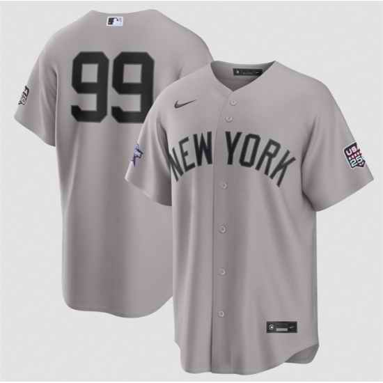 Men New York Yankees  99 Aaron Judge Gray 2026 All Star Game   USA 250 Patch Stitched Baseball Jersey