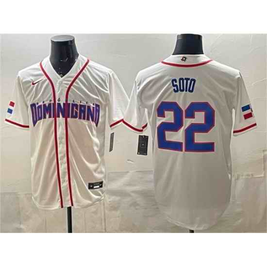 Men Dominican Republic Baseball  22 Juan Soto White 2026 World Baseball Classic Home Stadium Stitched Jersey