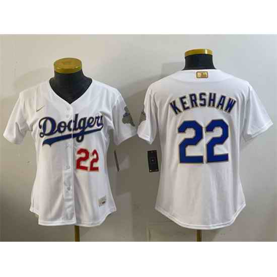 Youth Los Angeles Dodgers  22 Clayton Kershaw White 2026 Gold Collection Stadium Stitched Baseball Jersey