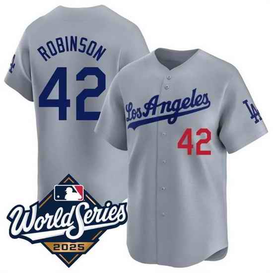 Men Los Angeles Dodgers  42 Jackie Robinson Gray 2025 World Series Home Limited Stitched Baseball Jersey