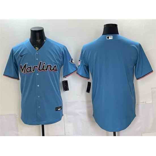 Men Miami Marlins Blank Blue Cool Base Stitched Baseball Jersey