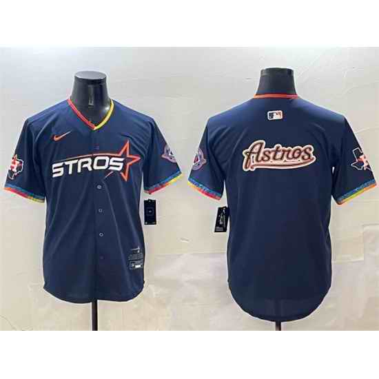 Men Houston Astros Team Big Logo Navy 2025 City Connect With Texas Patch Limited Stitched Baseball Jersey 003