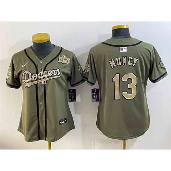 Women Los Angeles Dodgers Olive  13 Max Muncy 2026 Armed Forces Day Stitched Baseball Jersey