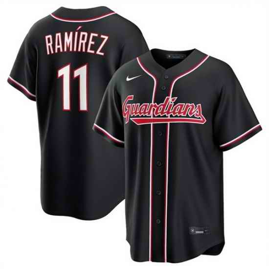 Men Cleveland Guardians  11 Jos%C3%A9 Ram%C3%ADrez 2026 Fashion Replica Black Out Stitched Baseball Jersey