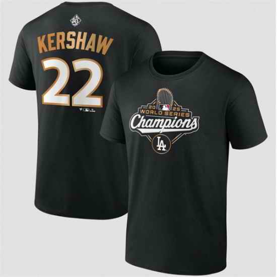 Men Los Angeles Dodgers 22 Clayton Kershaw Black 2025 World Series Champions Name  26 Number T Shirt