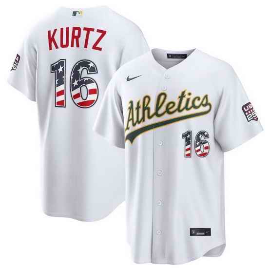 Men Oakland Athletics  16 Nick Kurtz White 250 Fourth of July Home Stadium Stitched Baseball Jersey