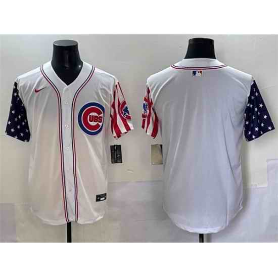 Men Chicago Cubs Blank White 2025 Independence Day Vapor Premier Limited Stitched Baseball Jersey