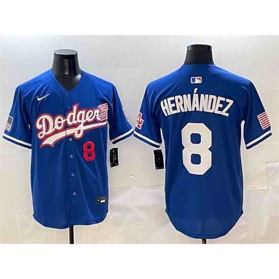 Men Los Angeles Dodgers 8 Enrique Hernandez Royal With American Flag Patch Limited Stitched Baseball Jersey
