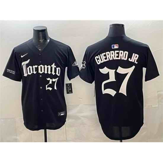 Men Toronto Blue Jays 27 Vladimir Guerrero Jr  Black Gothic North Edition Limited Stitched Baseball Jersey