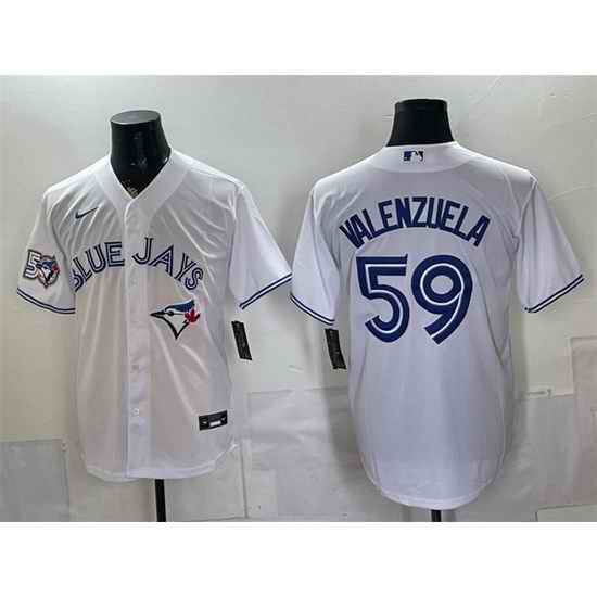 Men Toronto Blue Jays  59 Brandon Valenzuela White 50 Seasons Patch Stitched Baseball Jersey
