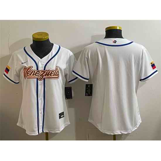Women Venezuela Baseball Blank White 2026 World Baseball Classic Home Stadium Stitched Baseball Jersey Run Small