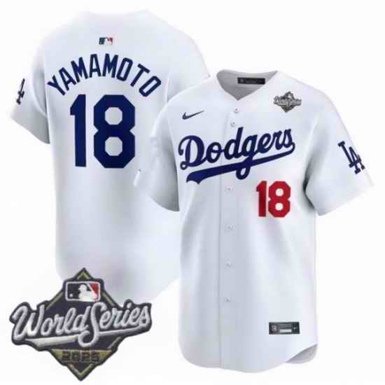 Men Los Angeles Dodgers 18 Yoshinobu Yamamoto 2025 World Series Cool Base Stitched Baseball Jersey White