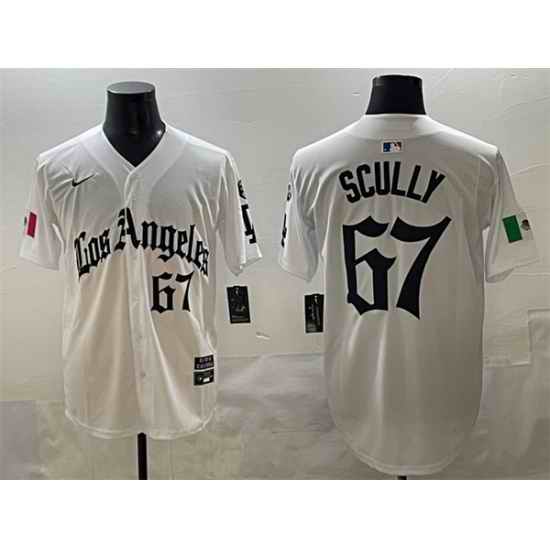 Men Los Angeles Dodgers 67 Vin Scully White Mexico 2025 LA Gothic Style With Fernando Patch Vapor Premier Limited Stitched Baseball Jersey