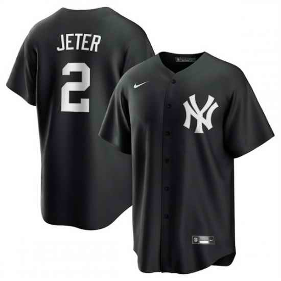 Men New York Yankees 2 Derek Jeter Black Lights Out Limited Stitched Baseball Jersey
