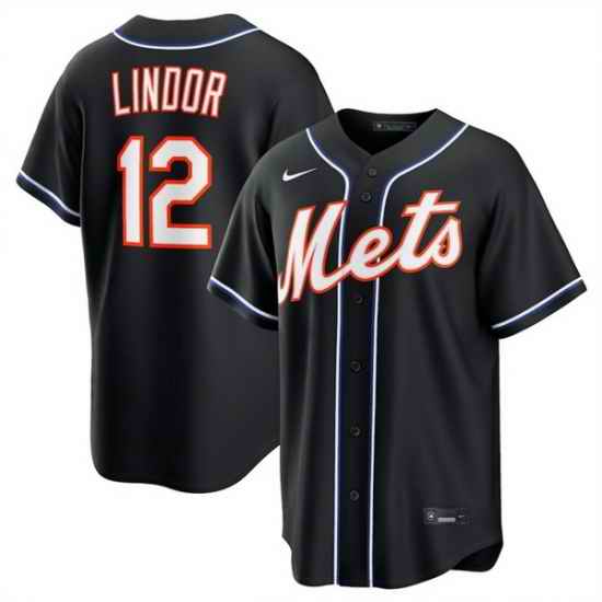 Men New York Mets  12 Francisco Lindor 2026 Fashion Replica Black Out Stitched Baseball Jersey
