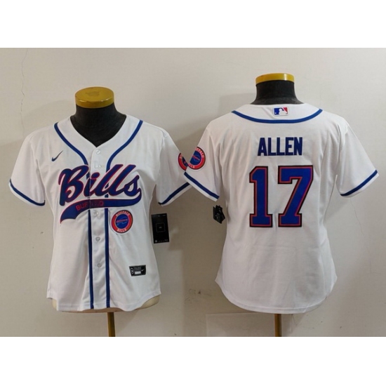 Women Buffalo Bills 17 Josh Allen White Cool Base Stitched Baseball Jersey 3