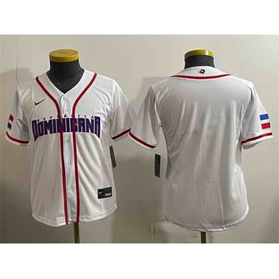 Youth Dominican Republic Baseball Blank White 2026 World Baseball Classic Home Stadium Stitched Baseball Jersey