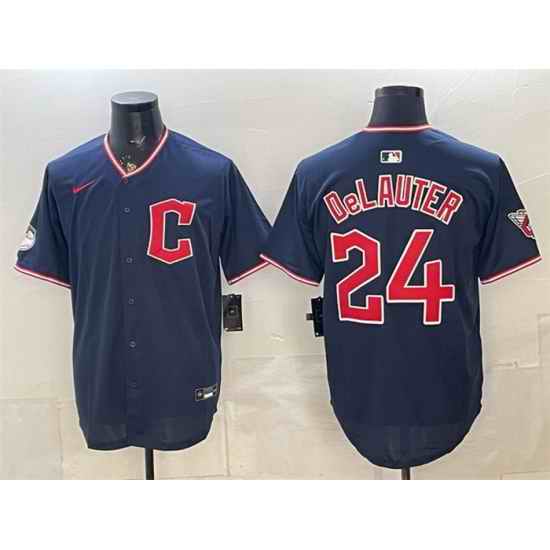Men Cleveland Guardians  24 Chase DeLauter Navy Limited Stitched Baseball Jersey