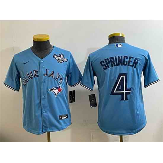 Youth Toronto Blue Jays 4 George Springer Blue 2025 World Series Cool Base Stitched Baseball Jersey