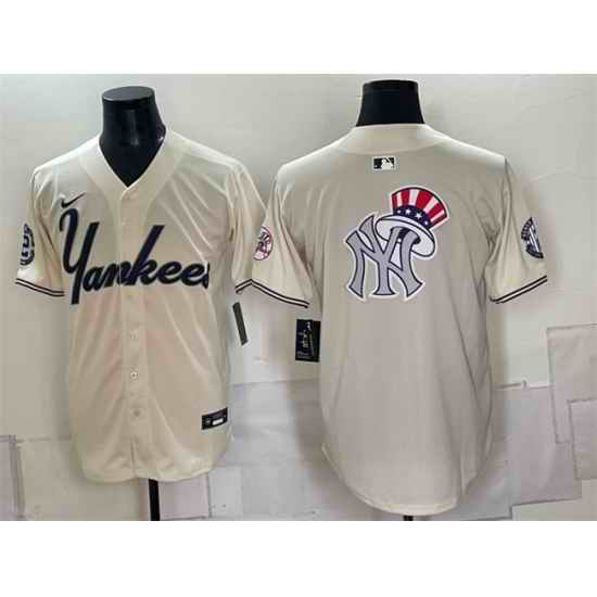 Men New York Yankees Team Big Logo Cream Limited Stitched Baseball Jersey 002