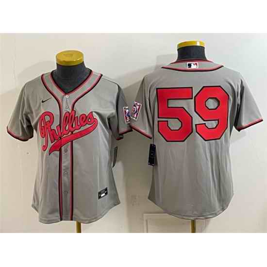 Women Philadelphia Phillies 59 Jhoan Duran Gray 2026 Field of Dreams Stadium Stitched Baseball Jersey Run Small