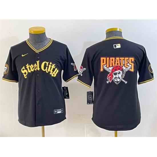 Youth Pittsburgh Pirates Team Big Logo Black 412 Patch Vapor Premier Limited Stitched Baseball Jersey