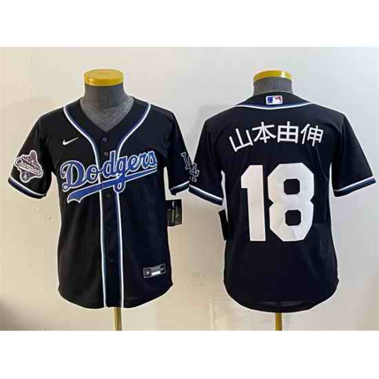 Women Los Angeles Dodgers 18  Yoshinobu Yamamoto Black Fashion 2025 World Series Champions Cool Base Stitched Baseball Jersey