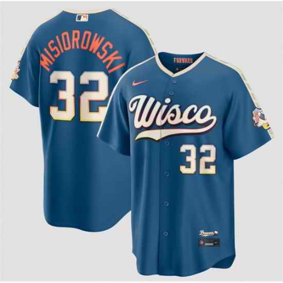 Men Milwaukee Brewers  32 Jacob Misiorowski Mineral Blue 2026 City Connect Stadium Stitched Baseball Jersey