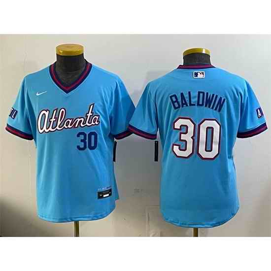 Youth Atlanta Braves  30 Drake Baldwin Powder Blue 2026 City Connect Stadium Stitched Baseball Jersey