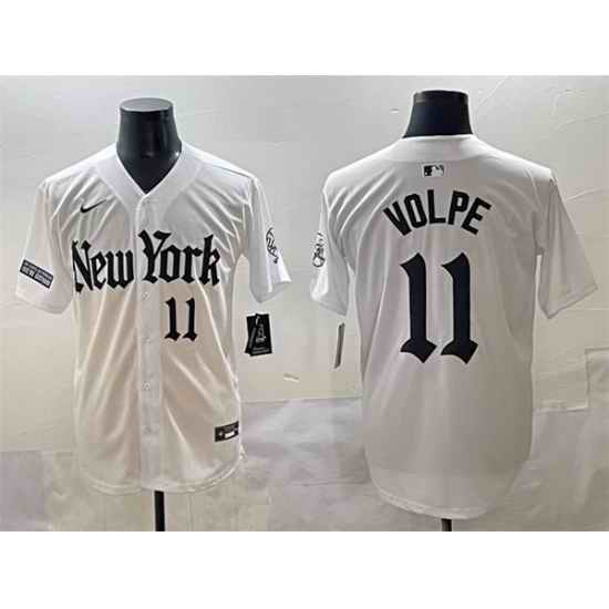 Men New York Yankees 11 Anthony Volpe White  27Gothic Legacy Edition 27 Vapor Premier Limited Stitched Baseball Jersey 1