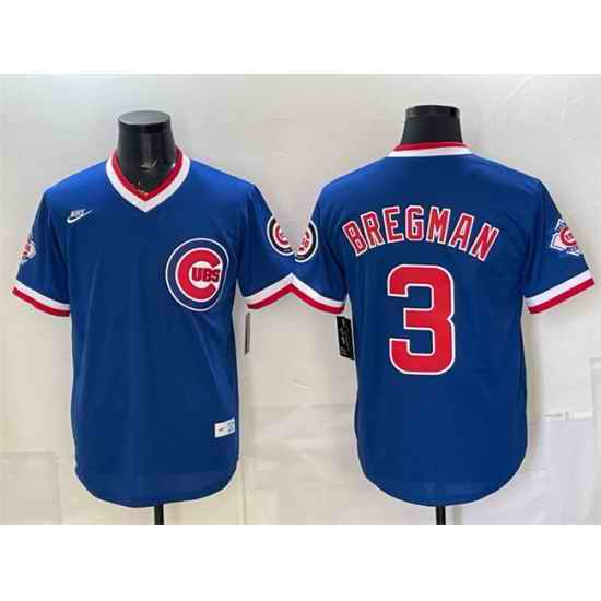 Men Chicago Cubs  3 Alex Bregman Royal 150th Anniversary Throwback Vapor Limited Stitched Baseball Jersey