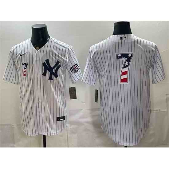 Men New York Yankees  7 Mickey Mantle White 2026 USA 250 Fourth of July Home Stadium Stitched Baseball Jersey