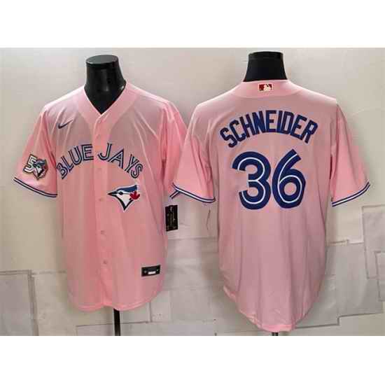 Men Toronto Blue Jays 36 Davis Schneider Pink 50 Seasons Patch Stitched Baseball Jersey