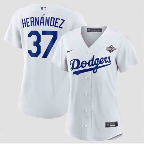 Women Los Angeles Dodgers 37 Teoscar Hernandez White 2025 World Series Home Cool Base Stitched Baseball Jersey