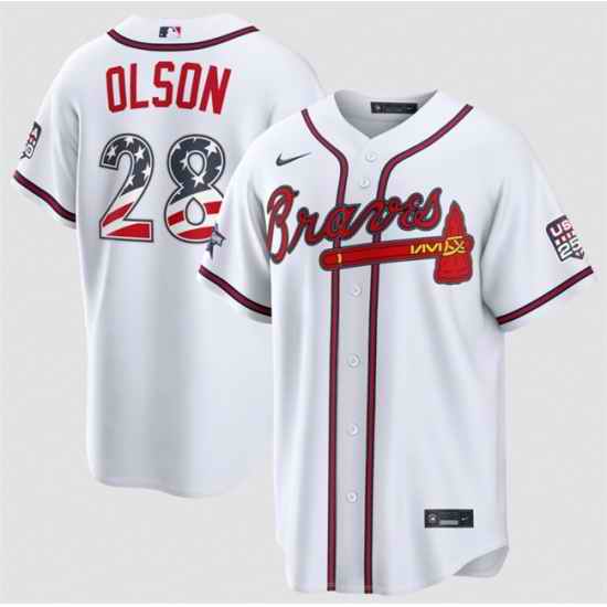 Men Atlanta Braves  28 Matt Olson White 2026 All Star Edition Stars   Stripes Stadium Pick A Player Stitched Baseball Jersey
