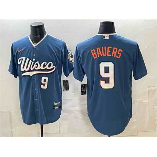 Men Milwaukee Brewers 9 Jake Bauers Mineral Blue 2026 City Connect Stadium Stitched Baseball Jersey