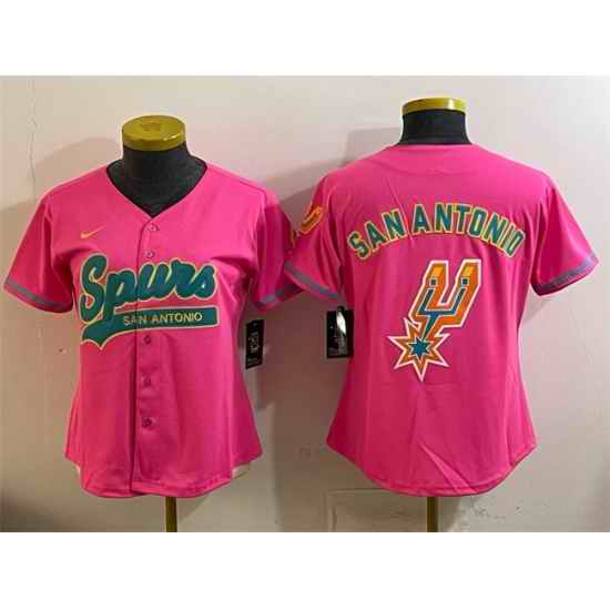 Women San Antonio Spurs Team Big Logo Pink Stitched Baseball Jersey