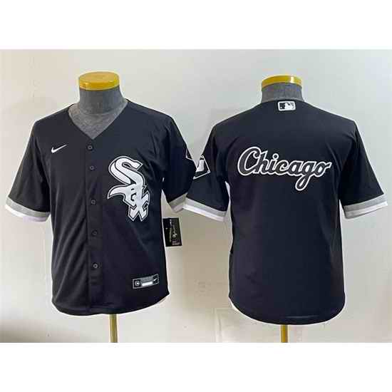 Youth Chicago White Sox Team Big Logo Black Stitched Baseball Jersey 001