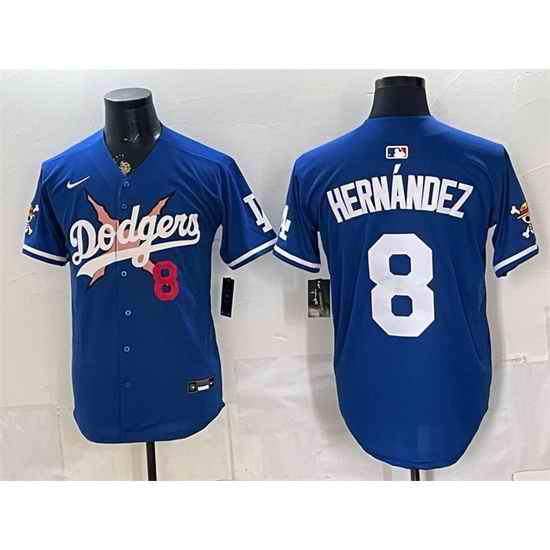 Men Los Angeles Dodgers x One Piece  8 Enrique Hernandez Royal Vapor Premier Limited Stitched Baseball Jersey