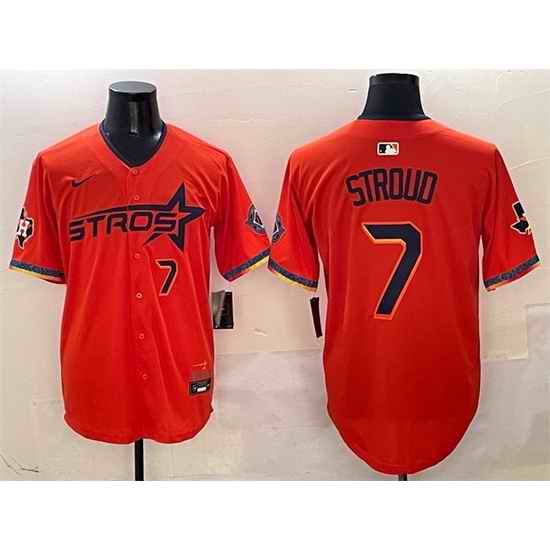 Men Houston Astros 7 C J  Stroud Orange 2025 City Connect With Texas Patch Limited Stitched Baseball Jersey