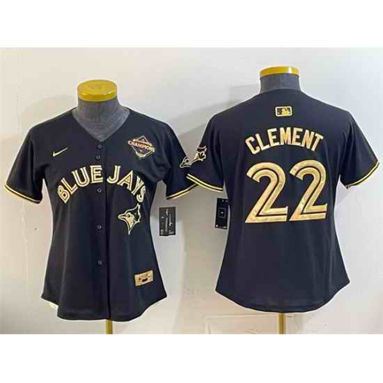 Women Toronto Blue Jays 22 Ernie Clement Black Gold 2025 American League Champions Limited Stitched Baseball Jersey