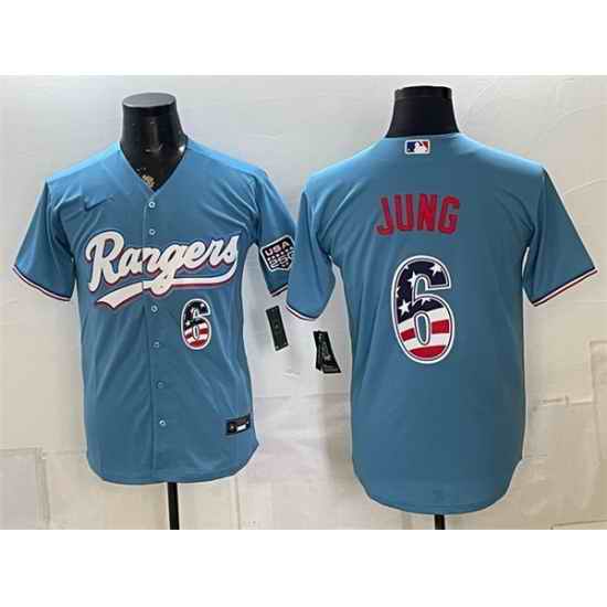 Men Texas Rangers 6 Josh Jung Blue 2026 USA 250 Fourth of July Home Stitched Baseball Jersey