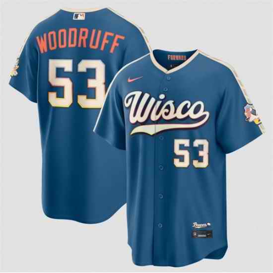 Men Milwaukee Brewers  53 Brandon Woodruff Mineral Blue 2026 City Connect Stadium Stitched Baseball Jersey