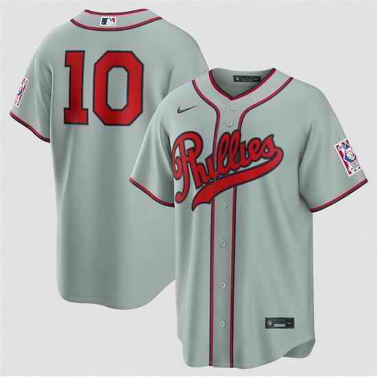 Men Philadelphia Phillies  10 J T  Realmuto Gray 2026 Field of Dreams Stadium Stitched Baseball Jersey