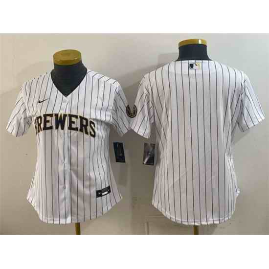Women Milwaukee Brewers Blank White Cool Base Stitched Jersey Run Small
