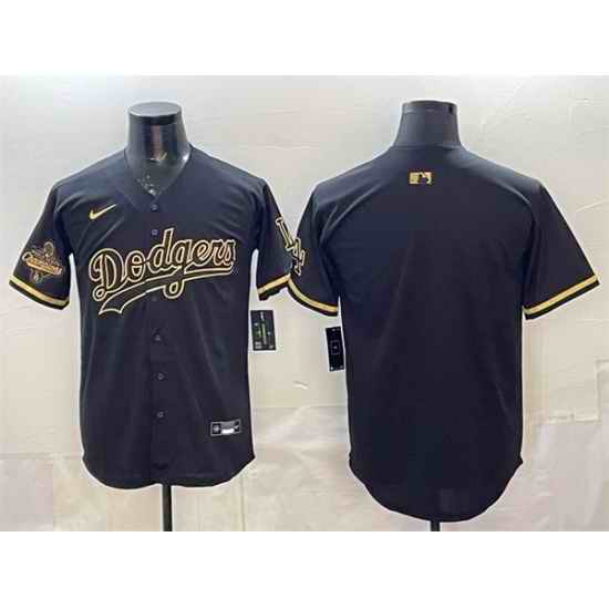 Men Los Angeles Dodgers Blank Black Gold 2025 World Series Champions Patch Limited Stitched Baseball Jersey